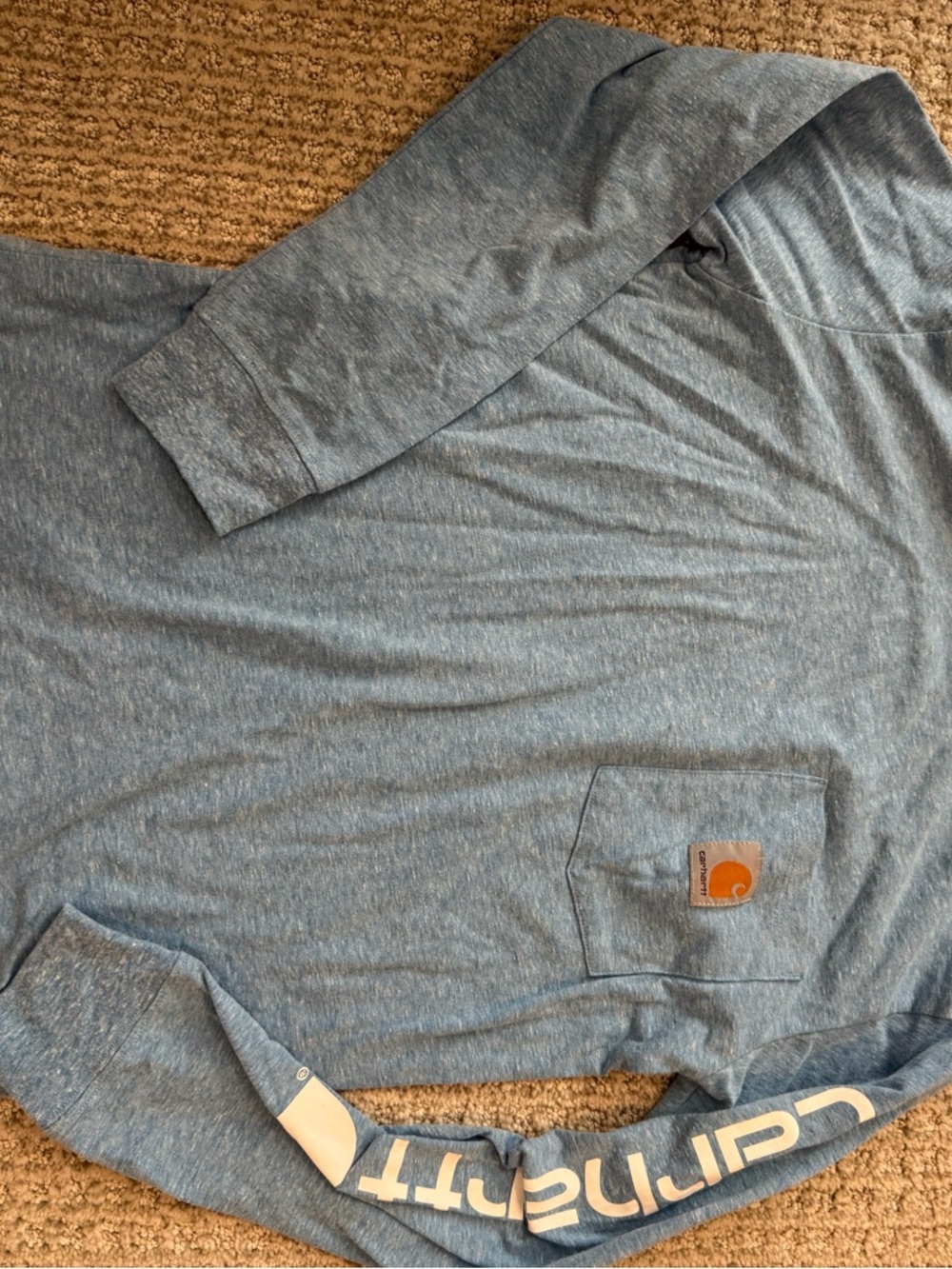 Carhartt Blue Heather Long Sleeve Pocket Tee with Logo Sleeve
